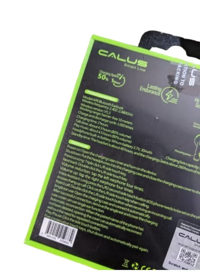 CALUS AP6 سماعات أذن لاسلكية بلوتوث TWS – صوت Hi-Fi 360°، علبة شحن سريعة، تحكم باللمس، عزل الضوضاء، مكالمات ستيريو، ملائمة مريحة – أسود - Image 3